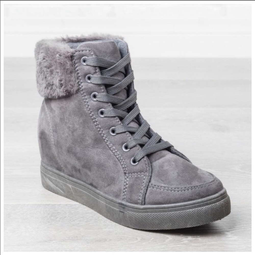 Faux Suede and Fur Lace Up Booties